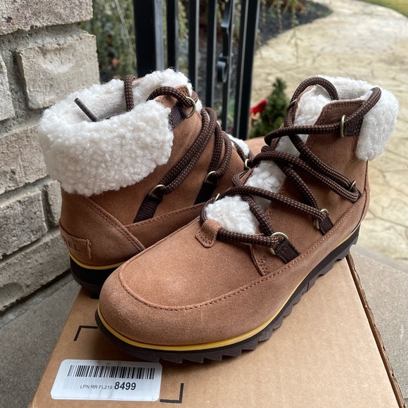 SOREL HARLOW LACE COZY US 7 Women's Outdoor Ankle Boot Suede Brown New - Picture 2 of 9